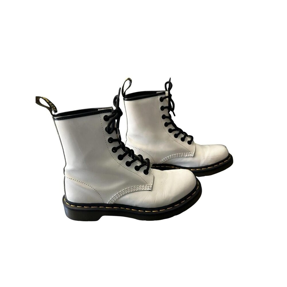 Dr. Martens White Leather Lace-Up Combat Boots